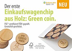 Einkaufswagenchip aus Holz Green Coin Einkaufswagenchip aus Holz Green Coin